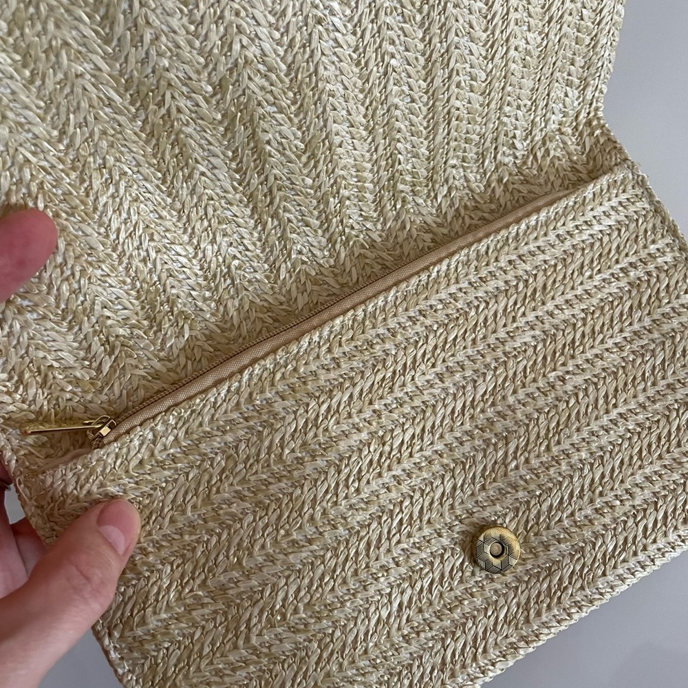 DIOR Tan Beige Woven Chain Bag raffia gold chain purse wristlet clutch LOGO - Picture 6 of 10